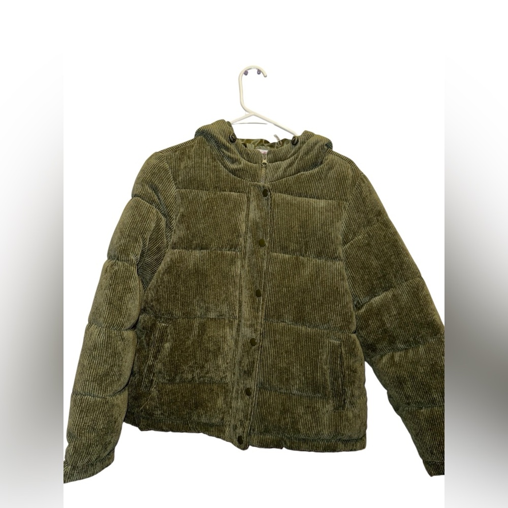 Olive Green Corduroy Puffer Jacket